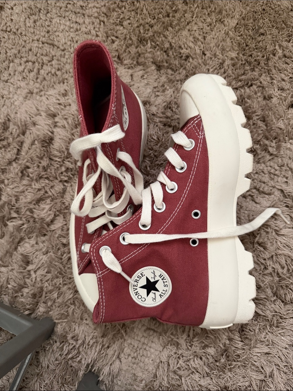 Converse High Top Lugged Sneakers - Maroon & White